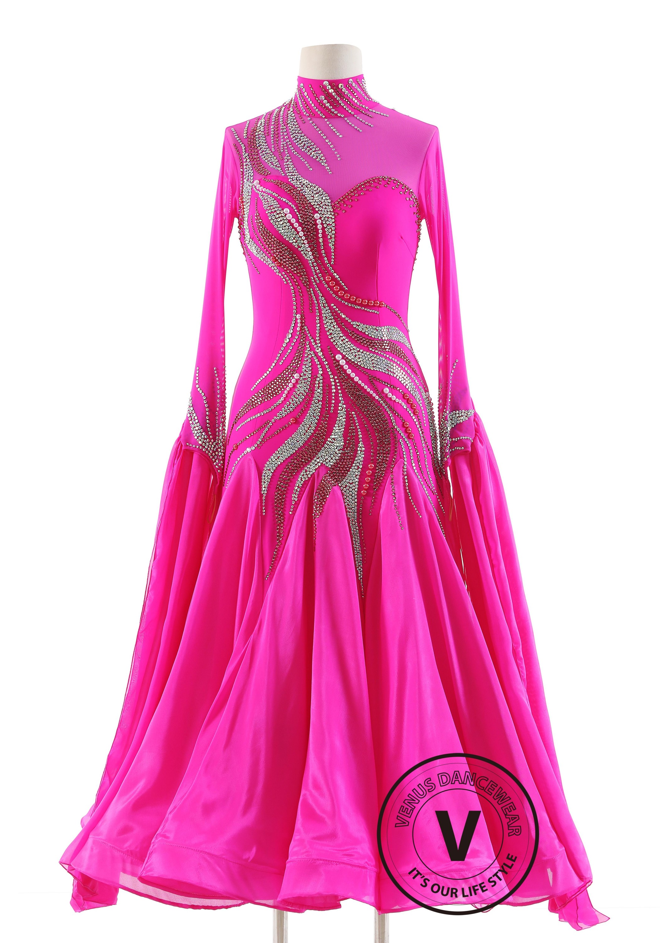 Magenta Vibrant Visions Dress Pearl Silk Skirt Ballroom Waltz Smooth Competition Dance Dress