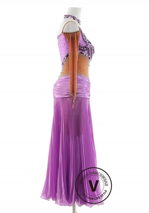 Lavender Luxe American Smooth Dance Pleated skirt Ballroom Waltz Smooth Competition Dance Dress