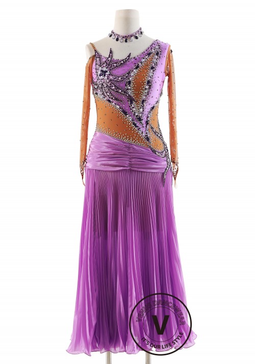 Lavender Luxe American Smooth Dance Pleated skirt Ballroom Waltz Smooth Competition Dance Dress