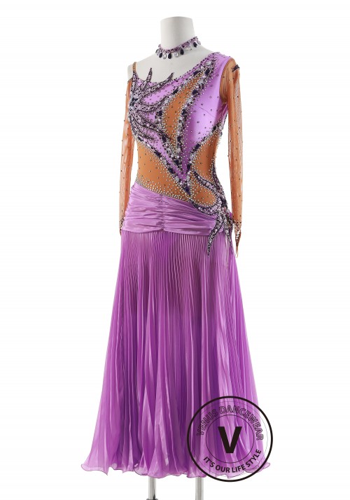 Lavender Luxe American Smooth Dance Pleated skirt Ballroom Waltz Smooth Competition Dance Dress