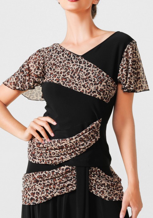 Luxury Crepe and Leopard Print Chiffon Top PF01012T