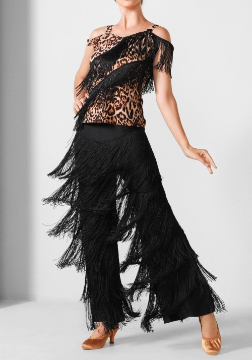 Leopard Print Luxury Crepe and Fringe Top PF01010T