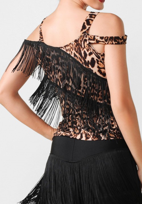 Leopard Print Luxury Crepe and Fringe Top PF01010T