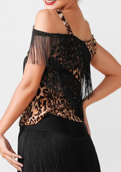 Leopard Print Luxury Crepe and Fringe Top PF01010T