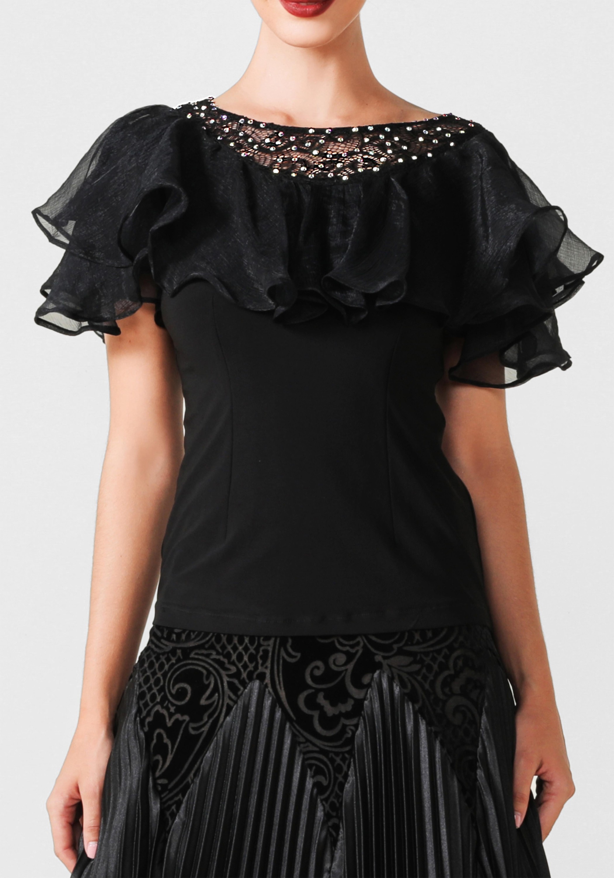 Luxury Black Crepe Top PF01018T