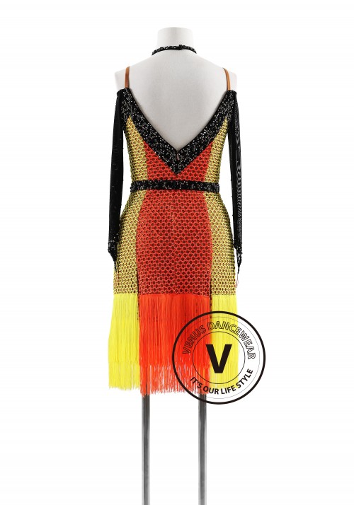 Sunburst Crystals Netting Latin Rhythm Competition Dance Dress