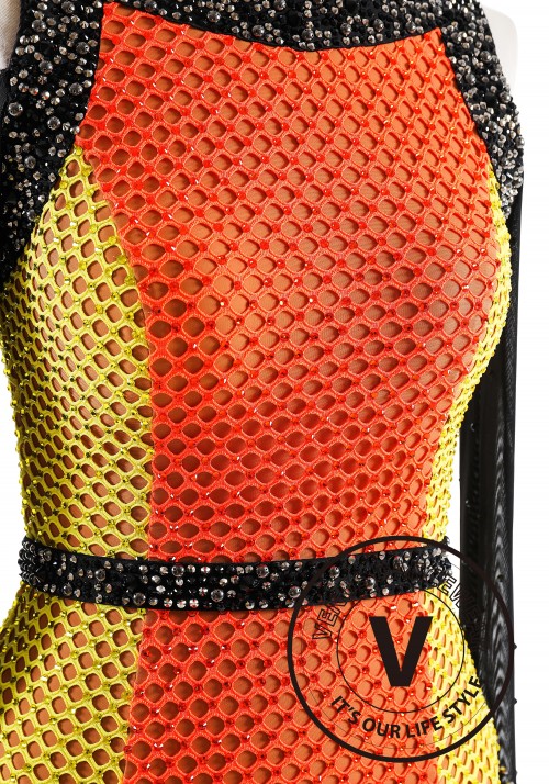 Sunburst Crystals Netting Latin Rhythm Competition Dance Dress