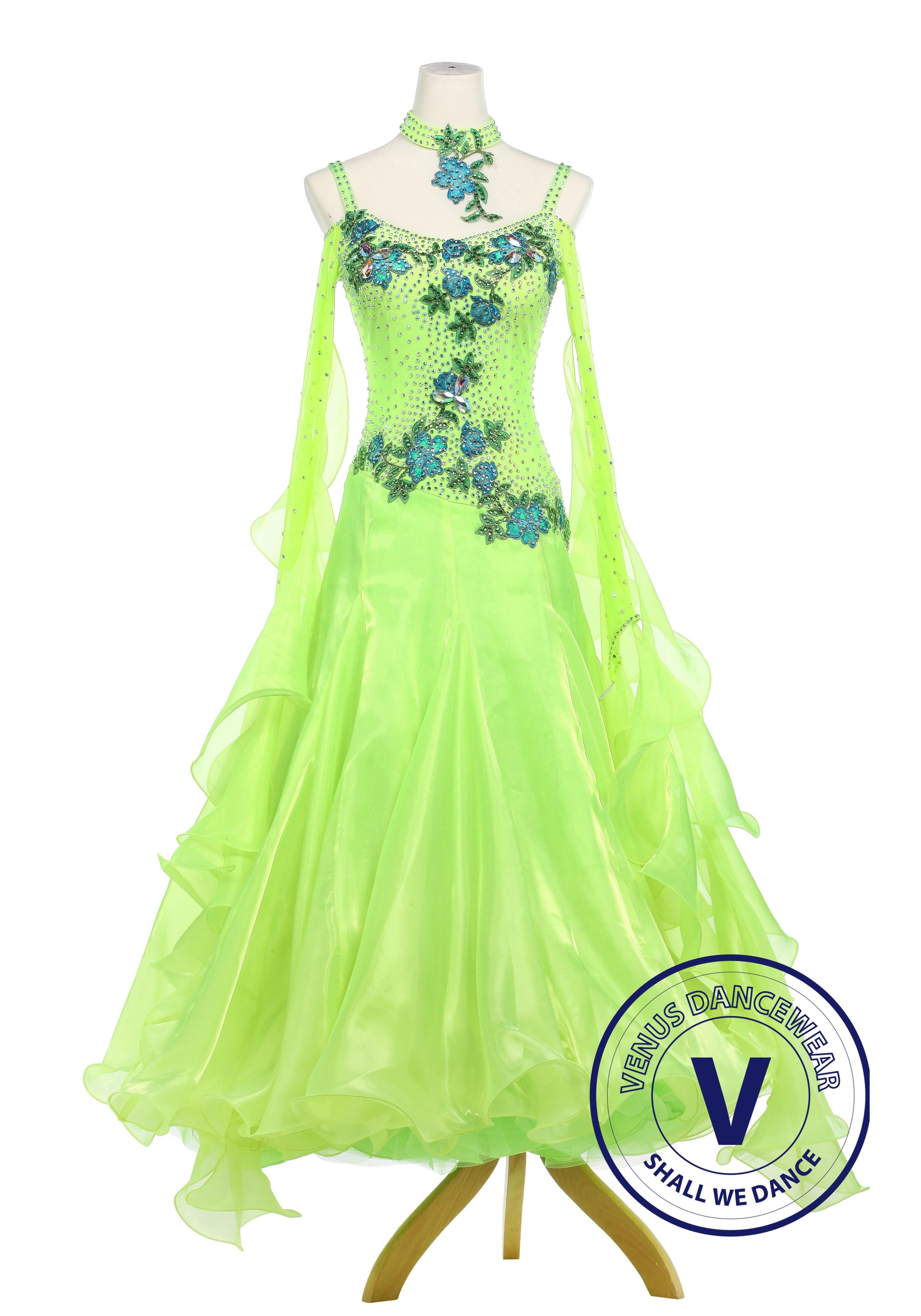 Grass Green Smooth Standard Ballroom Dance Competition Dress