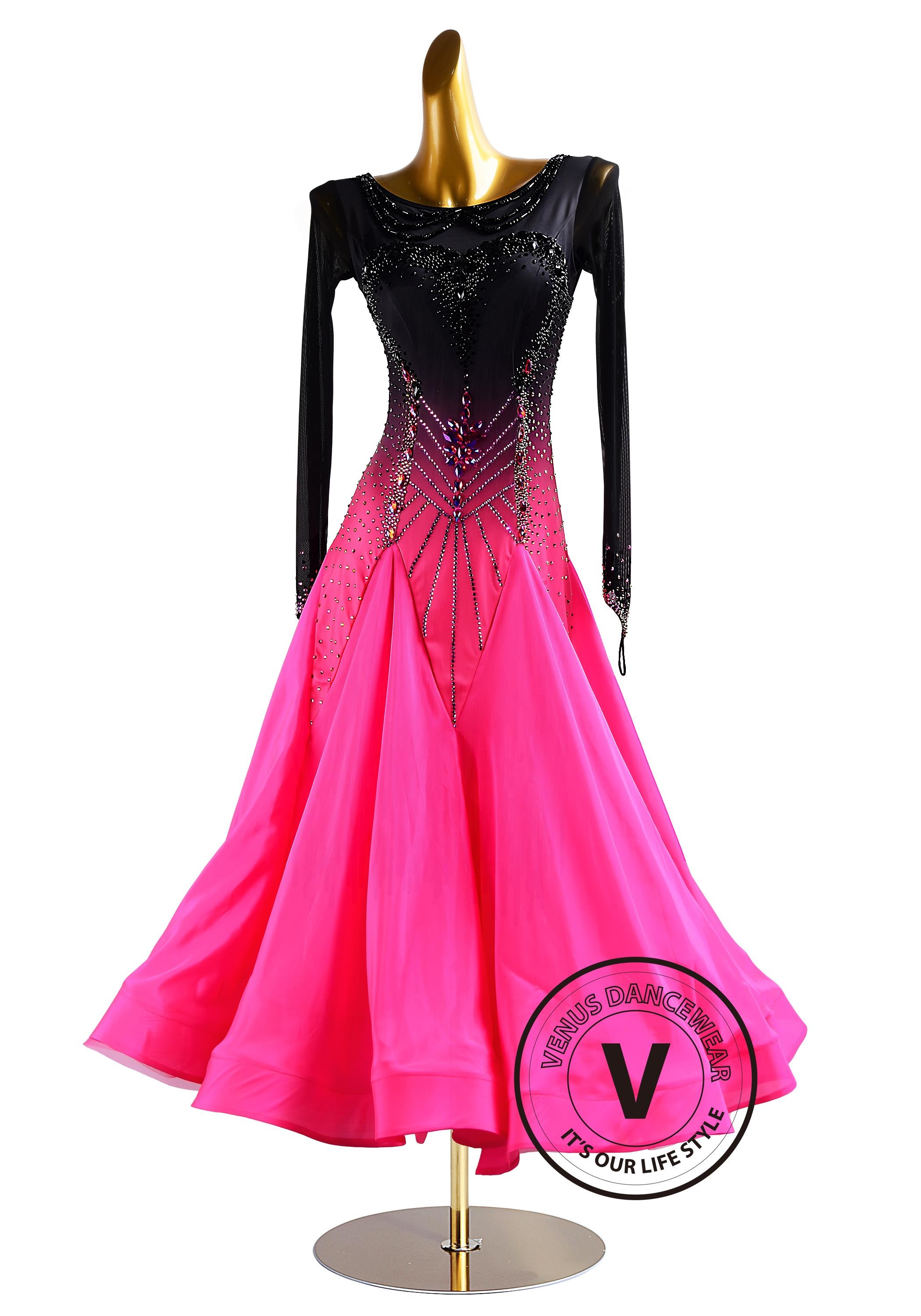 Black Shading Magenta Skirt Ballroom Waltz Smooth Competition Dance Dress