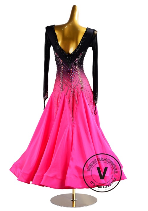 Black Shading Magenta Skirt Ballroom Waltz Smooth Competition Dance Dress