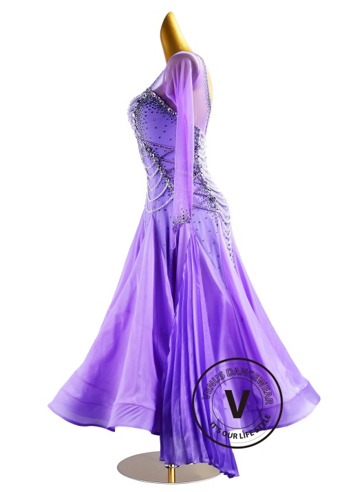 Lavender Heart Shape Pearls Skirt Ballroom Waltz Smooth Competition Dance Dress