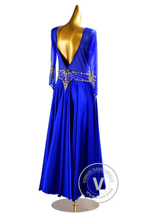 Royal Blue with Gold Beading Ballroom Waltz Smooth Competition Dance Dress