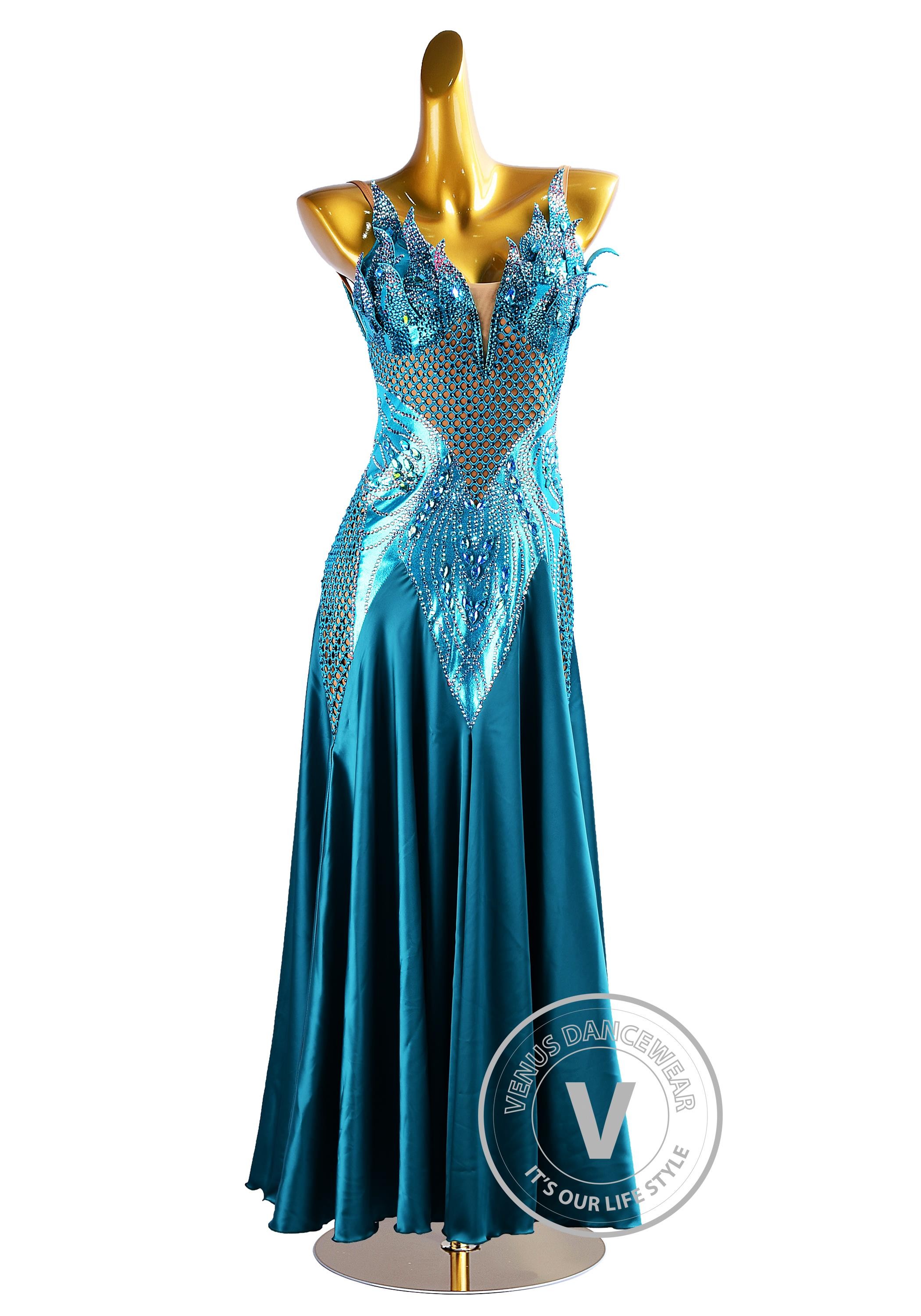 Green Lake Smooth Waltz Ballroom Competition Dance Dress