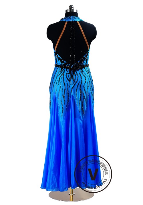 Royal Blue Water Spirit Ballroom Waltz Smooth Competition Dance Dress