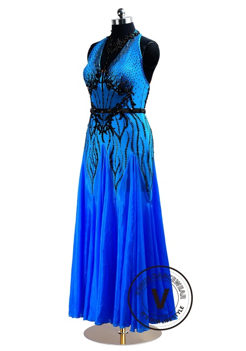 Royal Blue Water Spirit Ballroom Waltz Smooth Competition Dance Dress