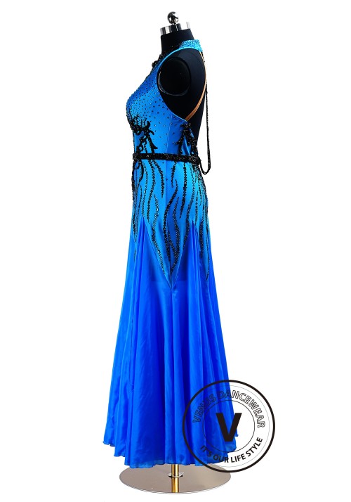 Royal Blue Water Spirit Ballroom Waltz Smooth Competition Dance Dress