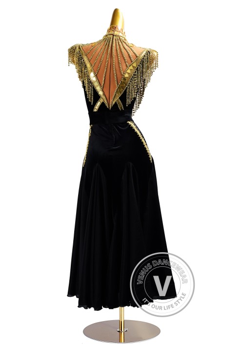 Black Queen of Egypt Ballroom Waltz Smooth Competition Dance Dress