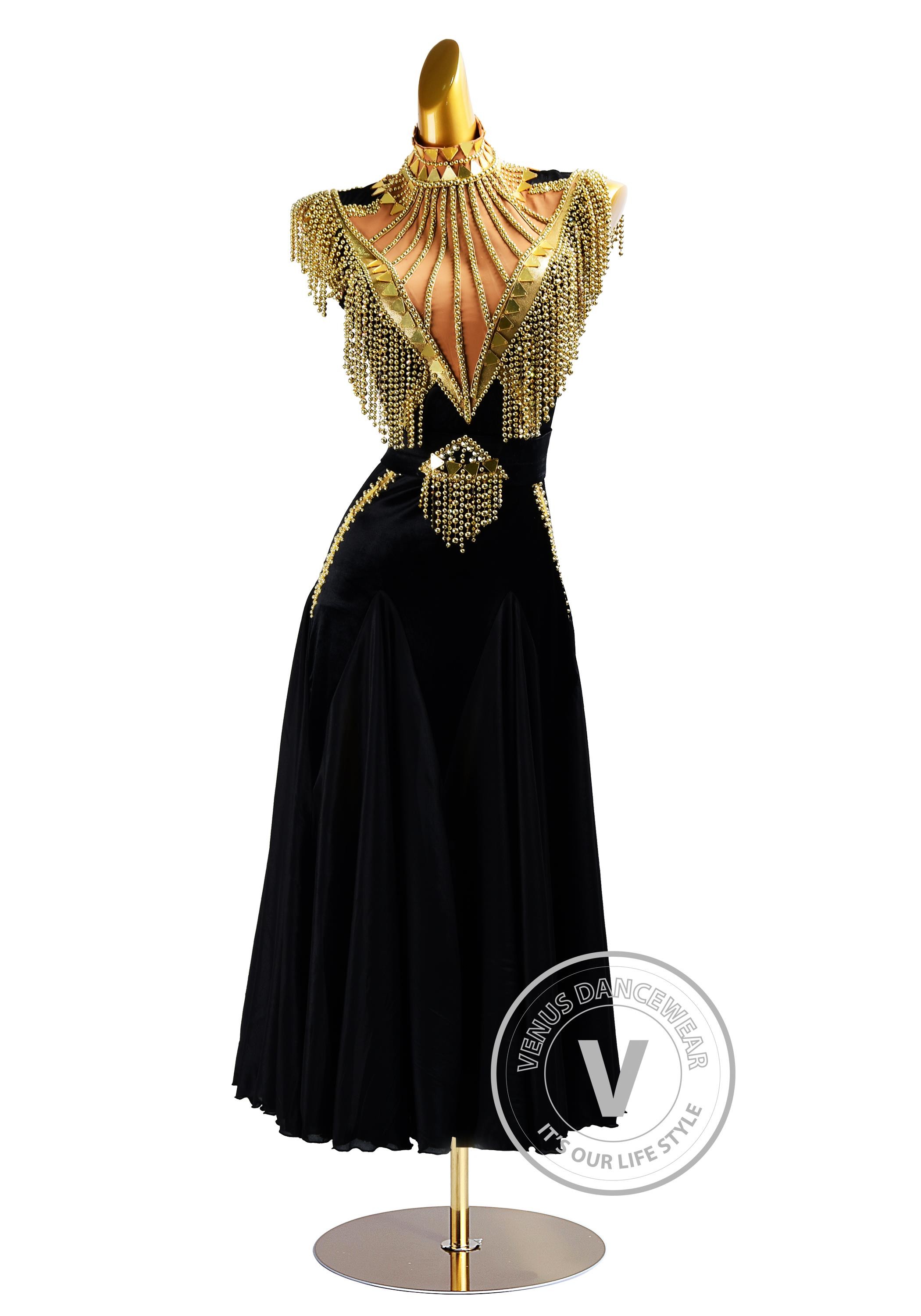 Black Queen of Egypt Ballroom Waltz Smooth Competition Dance Dress