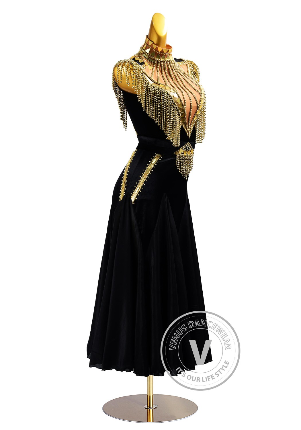 venus black and gold dress Ballroom/Smooth Dance Competition Dresses embellished sequins