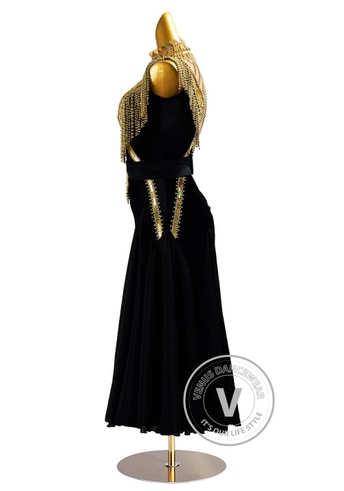 Black Queen of Egypt Ballroom Waltz Smooth Competition Dance Dress