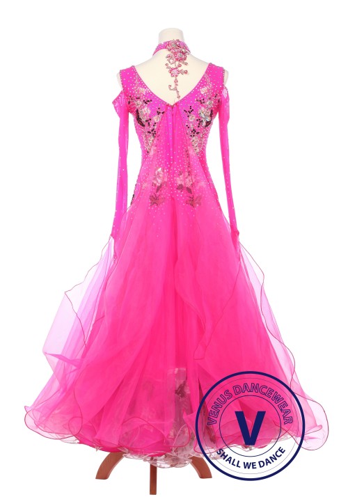 Pink Butterfly Lady Smooth Foxtrot Waltz Standard Competition Ballroom Dress 