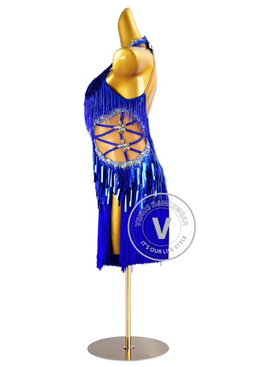 Halter Royal Blue Beading Fringe Latin Rhythm Competition Dance Dress