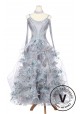 Silver Daffodils Waltz Foxtrot Standard Smooth Competition Ballroom Gown with Pearl