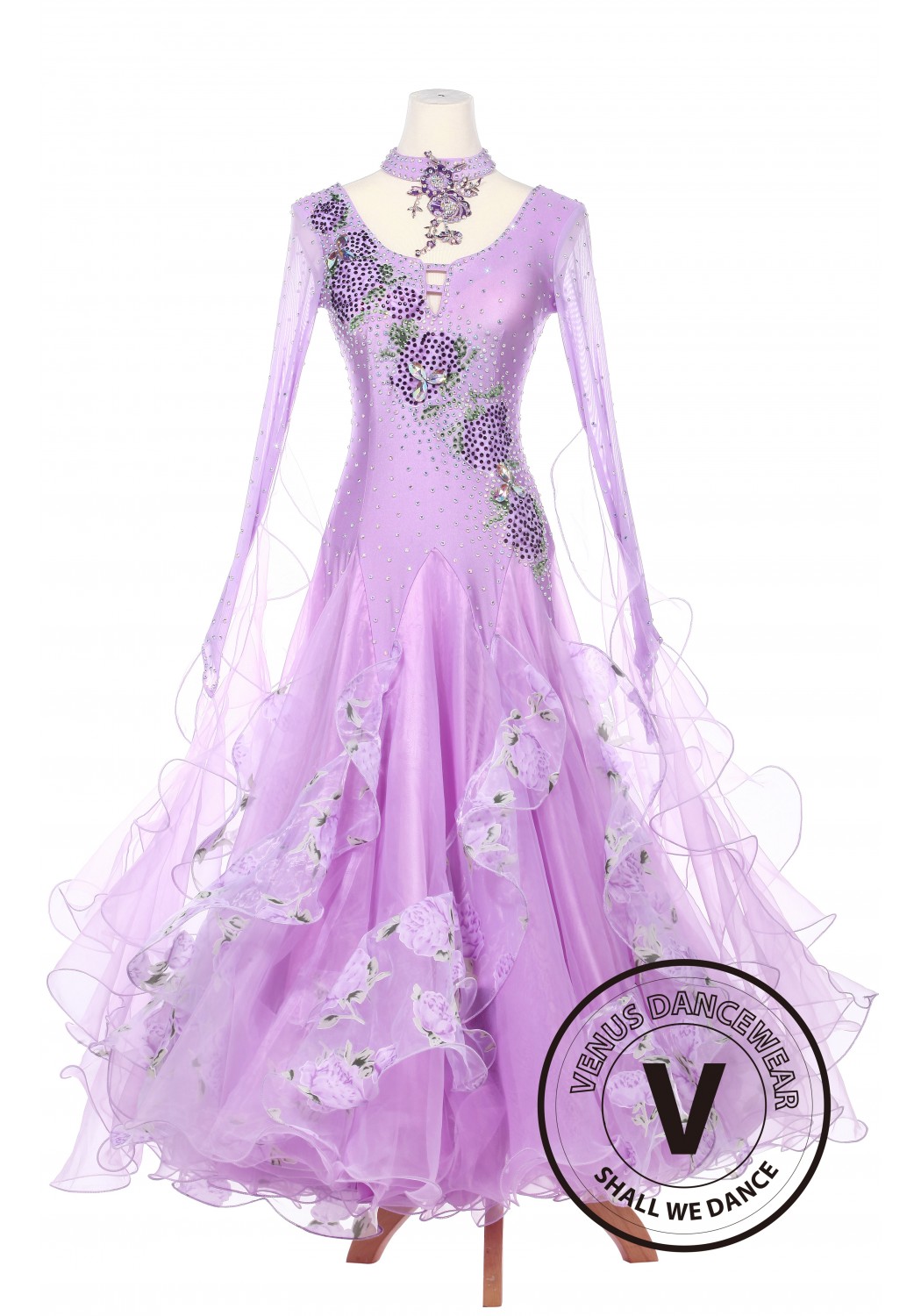 Lavender Lotus Leaves Ballroom Dance Smooth Standard Waltz Competition Dress 