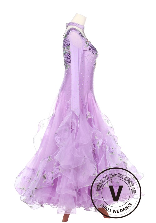 Lavender Lotus Leaves Ballroom Dance Smooth Standard Waltz Competition Dress 