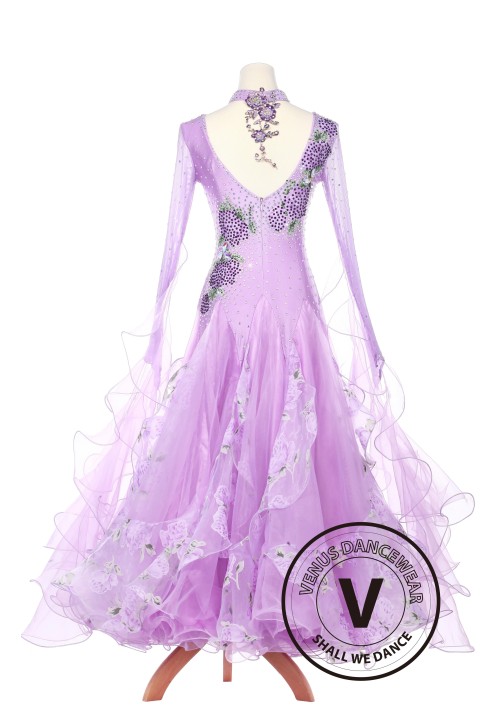 Lavender Lotus Leaves Ballroom Dance Smooth Standard Waltz Competition Dress 