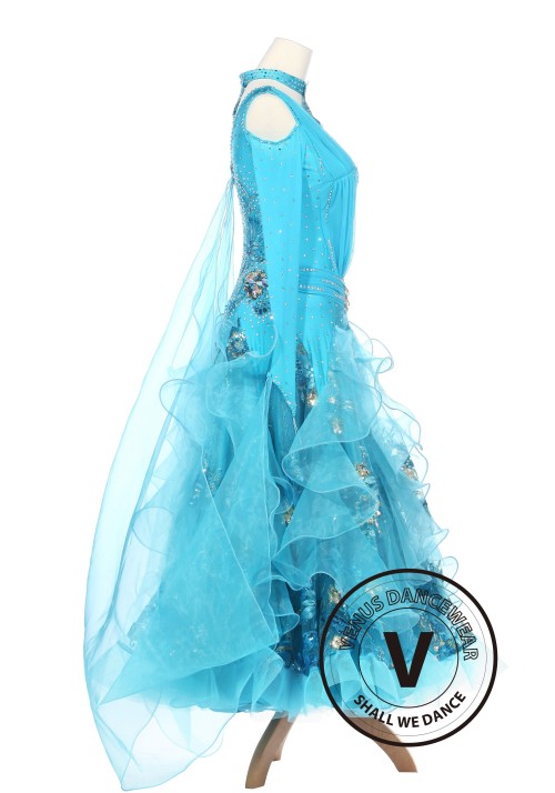 Light Blue Cornflower Smooth Waltz Ballroom Standard Dress Competition