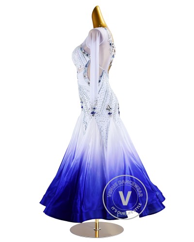 White Shading Blue Skirt Gold to Black Skirt Waltz Smooth Ballroom Dress for Competition Performance