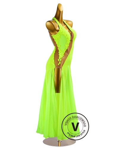 Fluorescent Green Waltz Smooth Ballroom Dress for Competition Performance