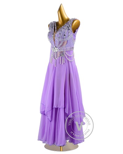 Lavender Tencel Skirt Waltz Smooth Ballroom Dress for Competition Performance