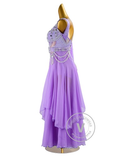 Lavender Tencel Skirt Waltz Smooth Ballroom Dress for Competition Performance