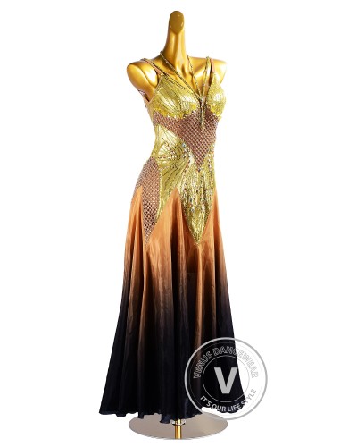 Gold to Black Skirt Waltz Smooth Ballroom Dress for Competition Performance