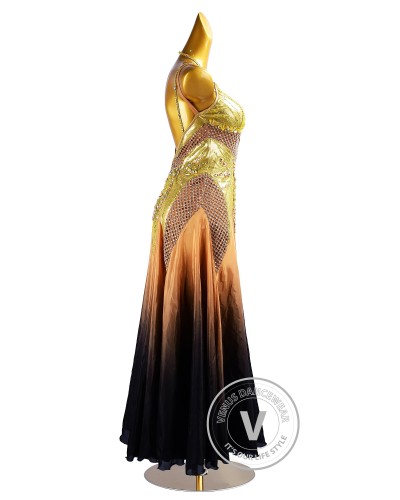 Gold to Black Skirt Waltz Smooth Ballroom Dress for Competition Performance