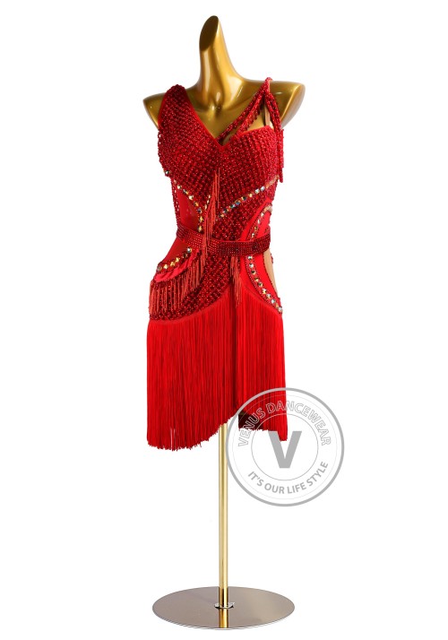 copy of Fuchsia Beading Fringe Latin Rhythm Competition Dance Dress