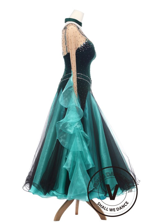 Forest Elf Queen Elegant Lady Standard Smooth Foxtron Waltz Competition Ballroom Dress