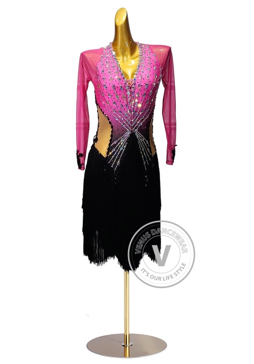 copy of Fuchsia Beading Fringe Latin Rhythm Competition Dance Dress