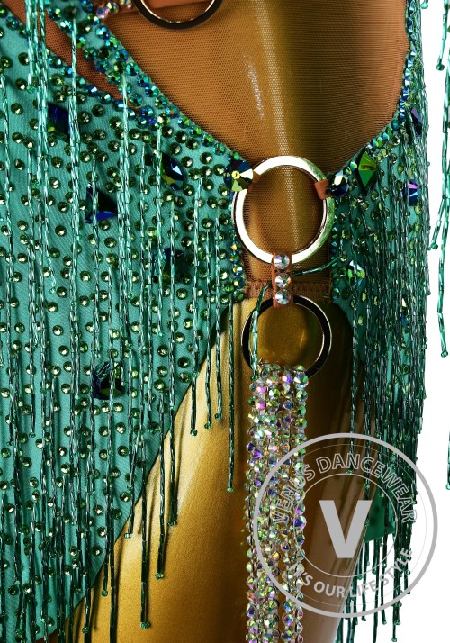 Green Beading Fringe Rhythm Latin Dress for Dance Competition