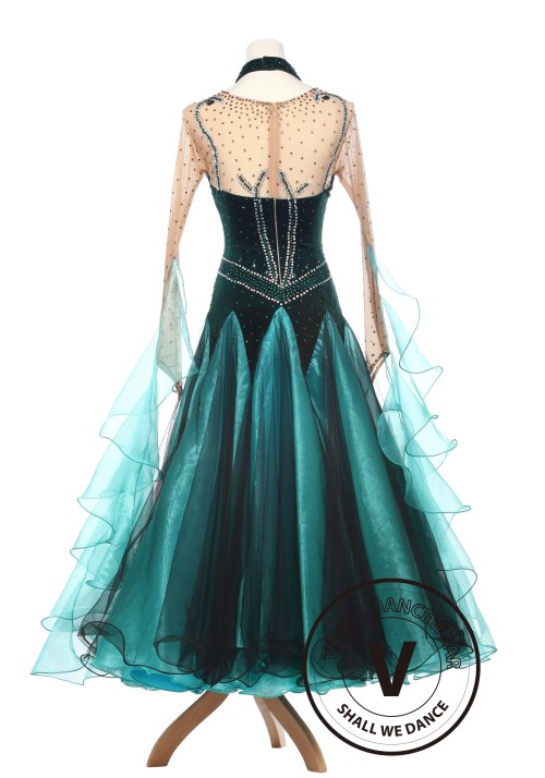 Forest Elf Queen Elegant Lady Standard Smooth Foxtron Waltz Competition Ballroom Dress