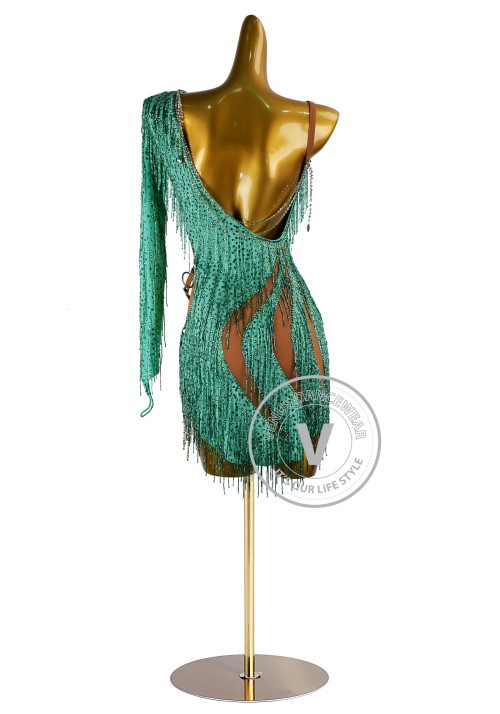 copy of Fuchsia Beading Fringe Latin Rhythm Competition Dance Dress