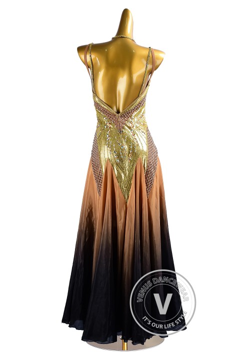 Gold to Black Skirt Waltz Smooth Ballroom Dress for Competition Performance