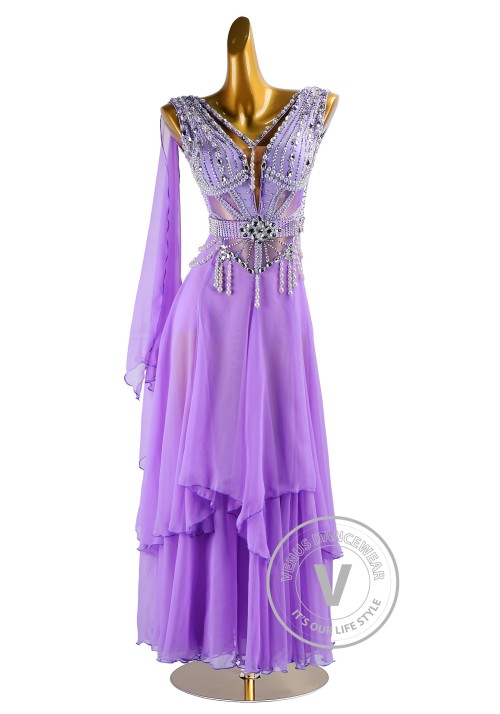 Lavender Tencel Skirt Waltz Smooth Ballroom Dress for Competition Performance