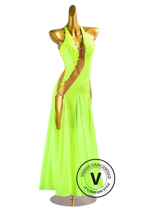 Fluorescent Green Waltz Smooth Ballroom Dress for Competition Performance