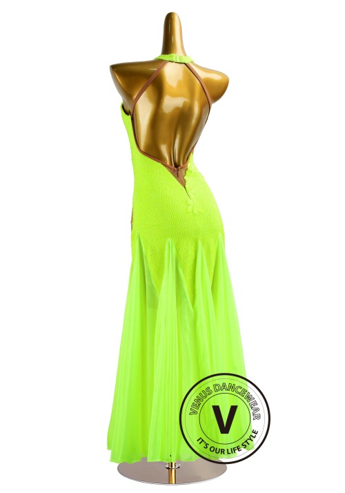 Fluorescent Green Waltz Smooth Ballroom Dress for Competition Performance