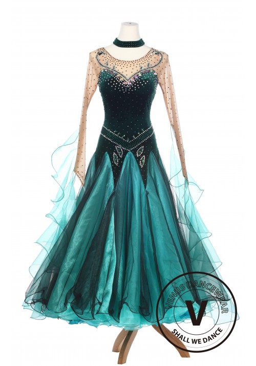 Forest Elf Queen Elegant Lady Standard Smooth Foxtron Waltz Competition Ballroom Dress