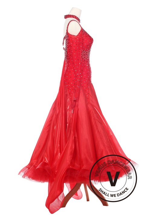 Red Fire Smooth Foxtrot Waltz Ballroom Standard Competition Women Dress 