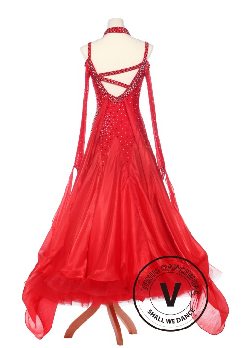 Red Fire Smooth Foxtrot Waltz Ballroom Standard Competition Women Dress 